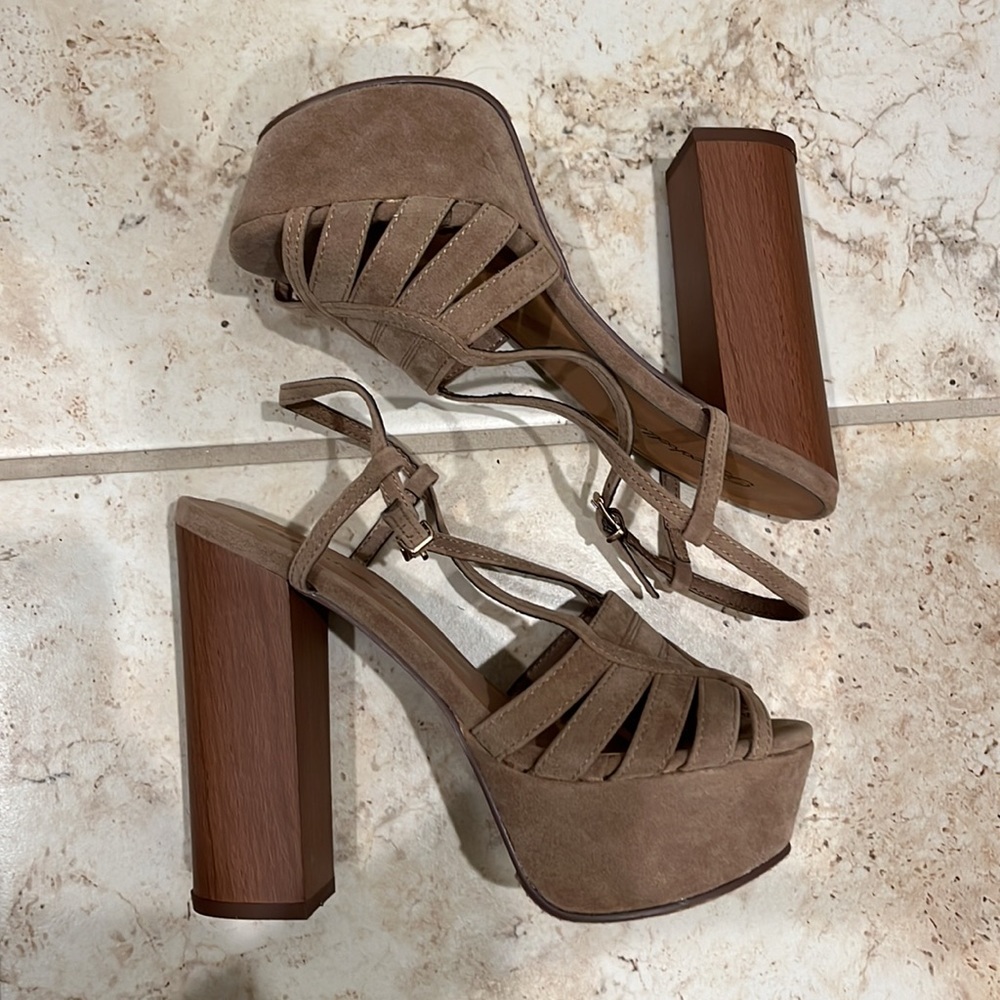 Never worn Beige Suede Platform Heels